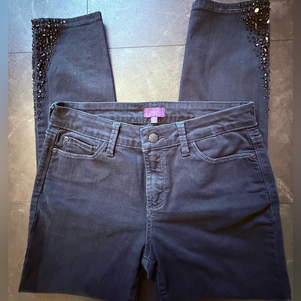 EYC NYDJ Lift & Tuck Black Stretch Embellished Jeans Size 4